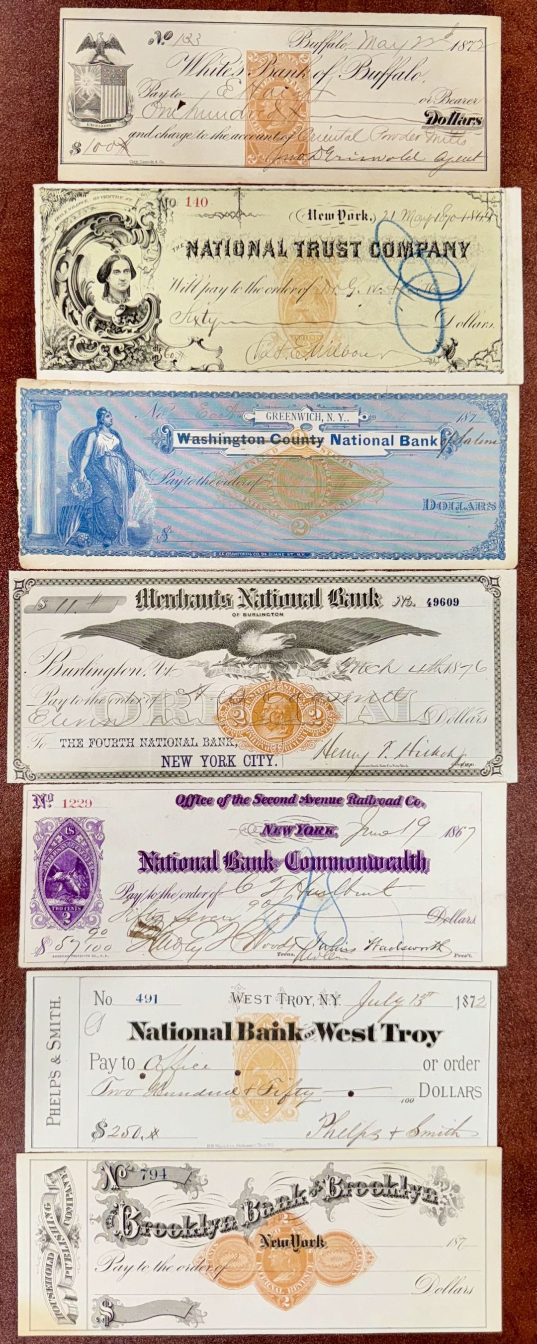 Group of 7 Different Checks with Revenues - Americana