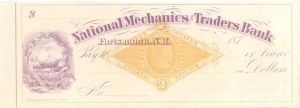 National Mechanics Traders Bank - 1870's dated Unissued Check with Imprinted Revenue - Portsmouth, New Hampshire