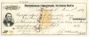 Pittsburgh, Cincinnati and St. Louis Railway Co. - 1868/69 dated Railroad Check