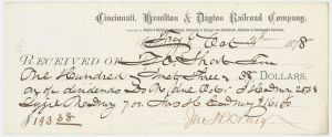 Cincinnati, Hamilton and Dayton Railroad Co. - 1870's dated Ohio Railway Check