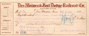 Des Moines and Fort Dodge Railroad Co. - Railroad Check