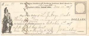 Michigan Southern and Northern Indiana Rail Road Co. -  1867 dated Check