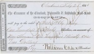 Cleveland, Painesville and Ashtabula Rail-Road Co.  -  1853-1855 dated Railroad Check