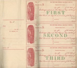 Uncut Sheet of 3 New-York Central Rail-Road Co. Checks -  Unissued Railroad Check