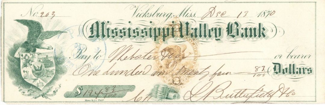 Mississippi Valley Bank - Imprinted Revenue Check - Americana