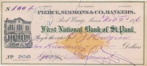 Pierce, Simmons and Co. Bankers - 1876 dated Check