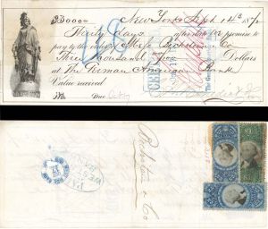 Check with 3 Revenue Stamps on back - 1872 dated Check