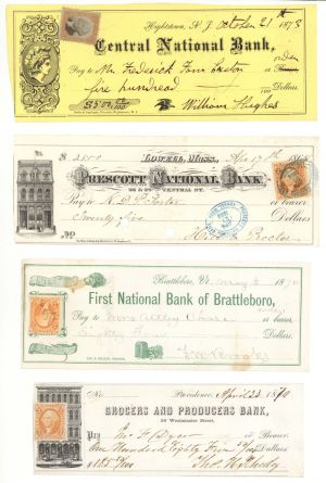 Group of 23 Checks with Revenue Stamps - 1860's and 70's dated Checks