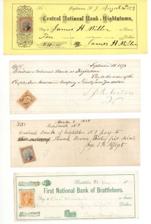 Group of 33 Checks with Revenue Stamps - 1860's, 70's and 1900's dated Checks