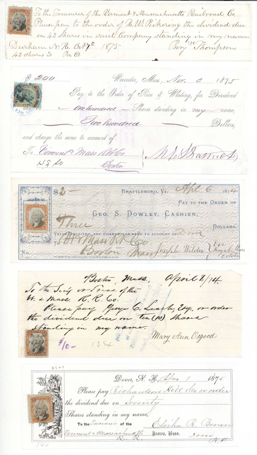 Check with Revenue Stamp - 1870's dated Checks