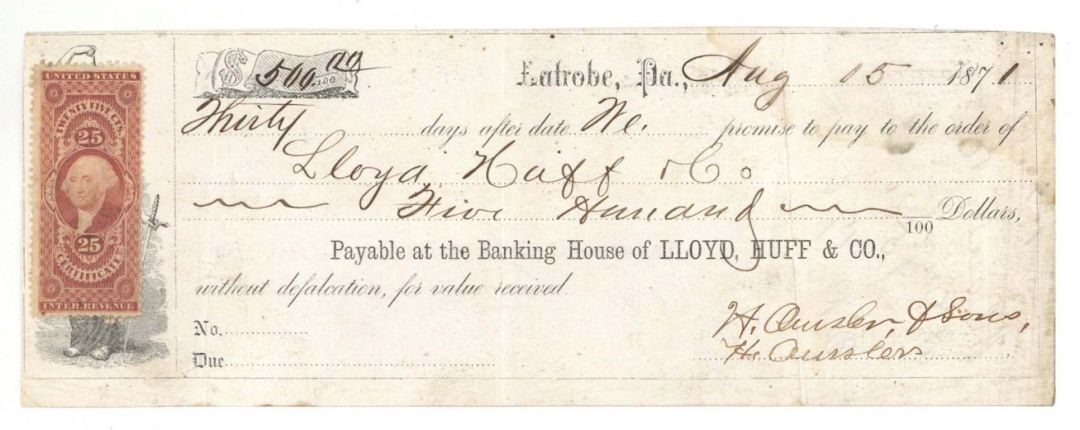 Check with Revenue Stamp - 1871 dated Check