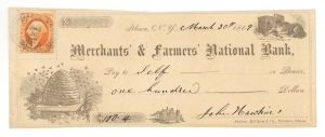 Merchants' and Farmers' National Bank check with Revenue Stamp - 1869 dated Check