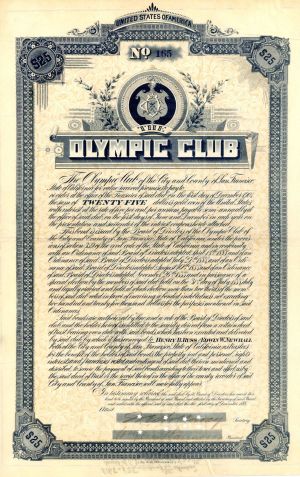 Olympic Club - 1888 dated $25 Bond