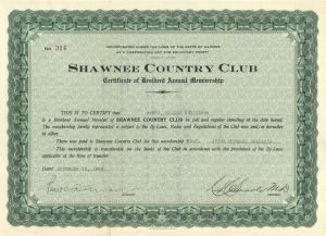 Shawnee Country Club  - 1929 dated Stock Certificate