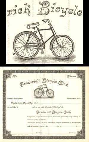 Frederick Bicycle Club - Unissued Stock Certificate