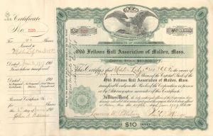 Odd Fellows Hall Association of Malden, Mass.  - 1919-1934 dated Stock Certificate