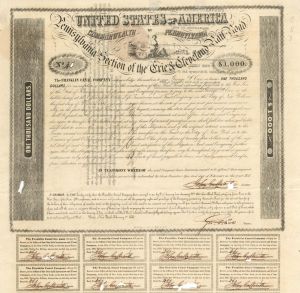 Franklin Canal Co. - Pennsylvania Section of the Erie and Cleveland Rail-Road - $1,000 1851 dated Bond