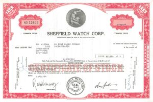 Sheffield Watch Corporation - 1974 dated Stock Certificate - Rare Topic