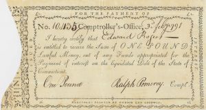 1789-92 dated Ralph Pomeroy signed Payment Notice - Connecticut - American Revolutionary War