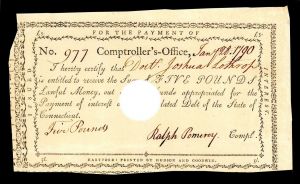 1789 to 1791 dated Ralph Pomeroy signed Payment Notice - American Revolutionary War