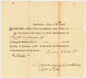 1780-1783 dated Revolutionary War "Committees of the State and of the Army" Document - Connecticut - American Revolutionary War