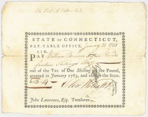 1783-1788 dated Pay Table Office Order from War Taxes signed by Oliver Wolcott, Jr. - Connecticut - American Revolutionary War