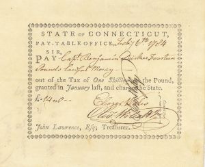 1783-1788 dated Pay Table Office Order from War Taxes signed by Oliver Wolcott, Jr. - Connecticut - American Revolutionary War