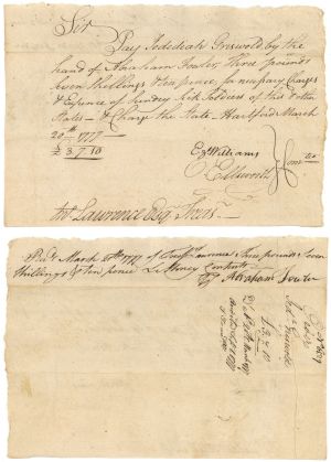 1777 dated Oliver Ellsworth signed Revolutionary War Pay Order to Jedediah Griswold - Autograph - American Revolution