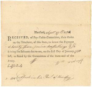1780's dated Pay Order - Connecticut Revolutionary War Bonds