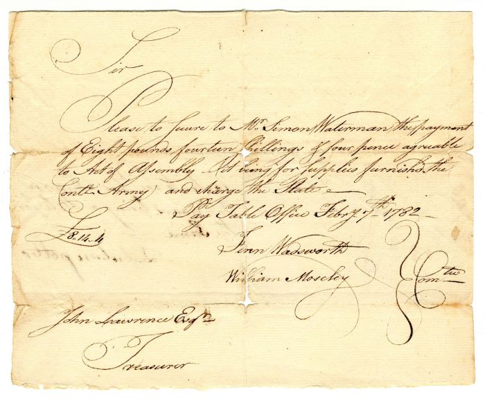 Connecticut Revolutionary War Document - Dated 1782