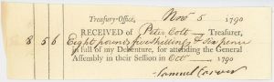 1790's dated Receipt of Peter Colt - Connecticut - American Revolutionary War - Item May Not Be Exact Piece Shown