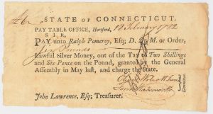 1782 dated Pay Order Signed by Jedediah Huntington and Oliver Wolcott Jr. - Connecticut - Revolutionary War - Americana