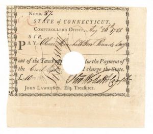 Pay Order Signed by Oliver Wolcott Jr. - Connecticut Revolutionary War Bonds