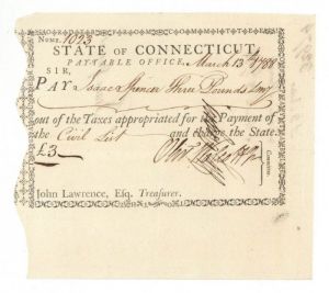 1780's dated Pay Order Signed by Oliver Wolcott Jr. - Connecticut Revolutionary War