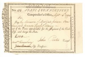 1794 dated Revolutionary War Pay Order made out to the Overseers of New Gate Prison - For 100 Pounds - Connecticut - American Revolutionary War