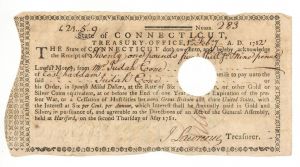 1782 Revolutionary War Receipt - Connecticut Revolutionary War Bonds, etc.