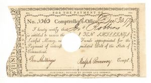 1790 or 1791 Revolutionary War Receipt - Connecticut Revolutionary War Bonds, etc. - SOLD