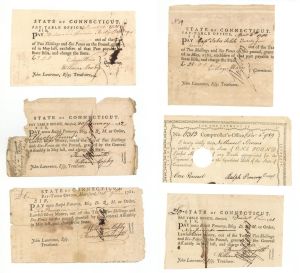 Lot of 10 Mixed Fiscal Payment Notes - Connecticut - American Revolutionary War