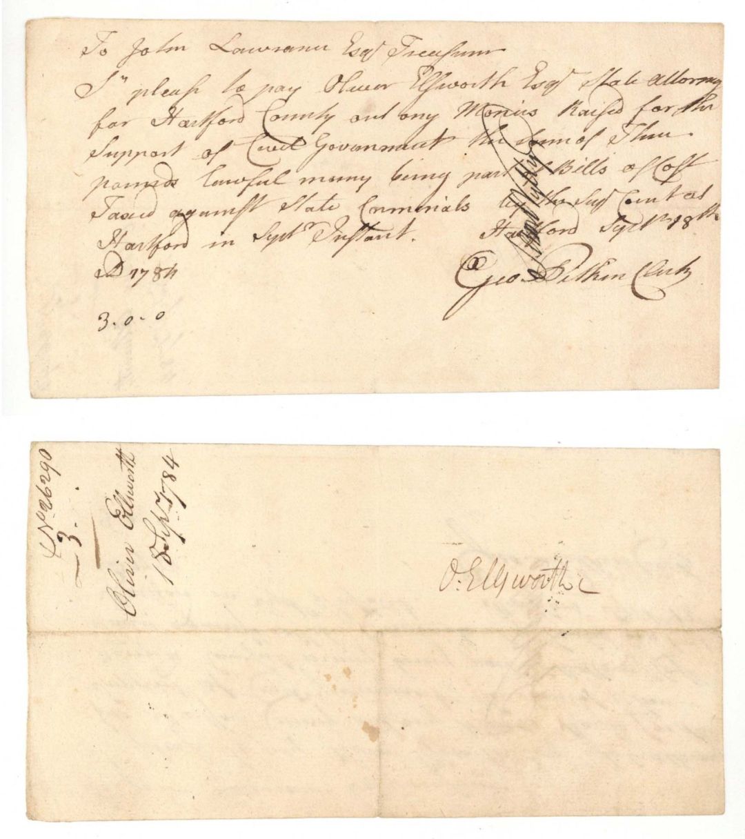 Oliver Ellsworth signed Revolutionary War Pay Order dated 1784 - Autographs