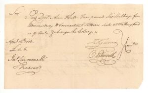 1776 dated Oliver Ellsworth signed Revolutionary War Pay Order - Connecticut - American Revolutionary - Autograph Document