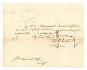 Pay Order Signed by Jed Huntington and Oliver Wolcott, Jr. - 1782 dated Connecticut Revolutionary War Bonds