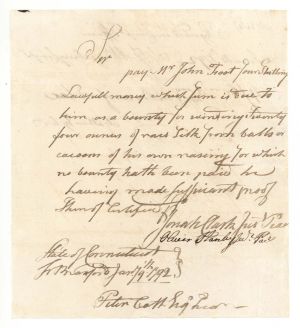 Revolutionary War Pay Order dated 1792 - Connecticut Revolutionary War Bonds