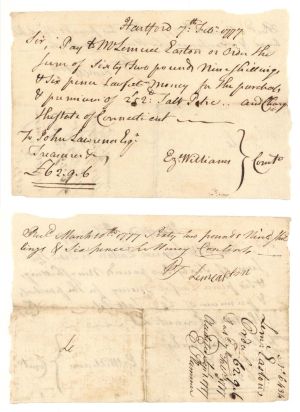 Early Document regarding Salt Petre dated 1777 - Connecticut Revolutionary War Bonds, etc.