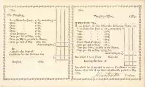 Jedediah Huntington signed Treasury Office Exchange of Notes - Connecticut - 1789 dated American Revolutionary War