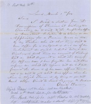 Revolutionary War Pension for Elijah Elmer - Connecticut - 1854 dated American Revolutionary War