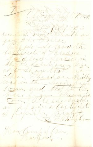 Revolutionary War Pension for Theodore Gridley - Connecticut - 1855 dated American Revolutionary War