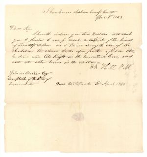 Revolutionary War Pension for Timothy Hibbard - Connecticut - 1843 dated American Revolutionary War
