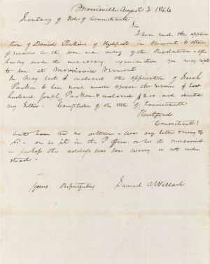 Revolutionary War Pension for Daniel Perkins - Connecticut - 1846 dated American Revolutionary War
