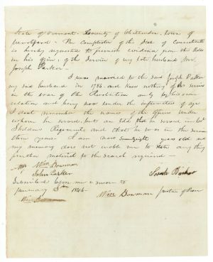 Revolutionary War Pension for Joseph Parker - Connecticut - 1846 dated American Revolutionary War