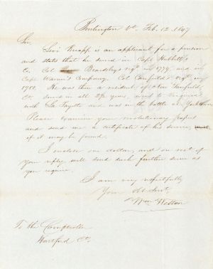 Revolutionary War Pension for Levi Knapp - Connecticut - 1847 dated American Revolutionary War